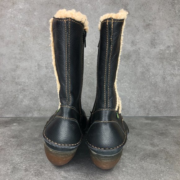 El Natura Lista Heeled Leather Shearling Boot, Black, EU 37 Women's 7 - Picture 5 of 9